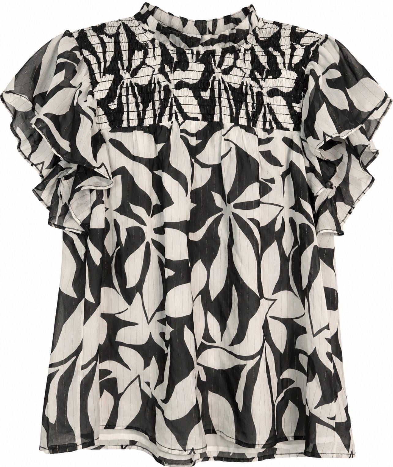 Marie Oliver Blouse Size S Navy/White Floral Ruffle 2