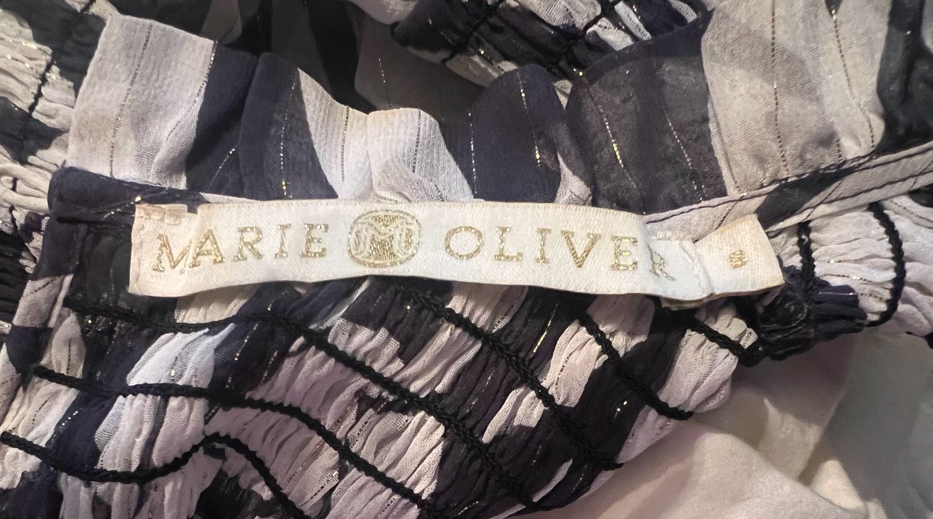 Marie Oliver Blouse Size S Navy/White Floral Ruffle 3