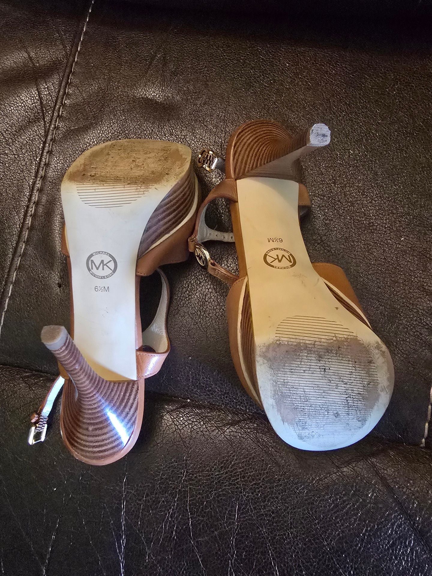 Michael Kors Brayson Sandal Size 6.5M Brown Leather Platform Stiletto Heels 3
