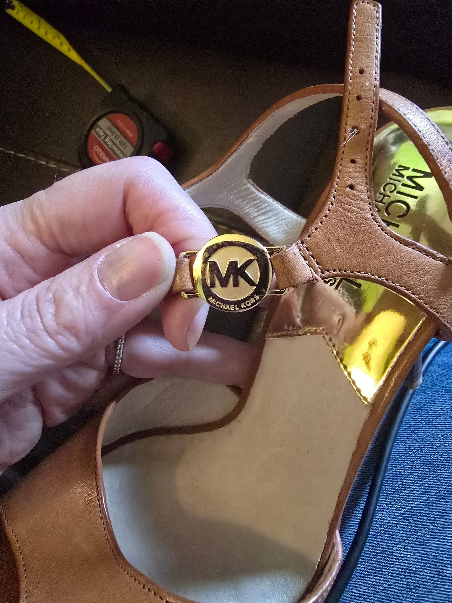 Michael Kors Brayson Sandal Size 6.5M Brown Leather Platform Stiletto Heels 8