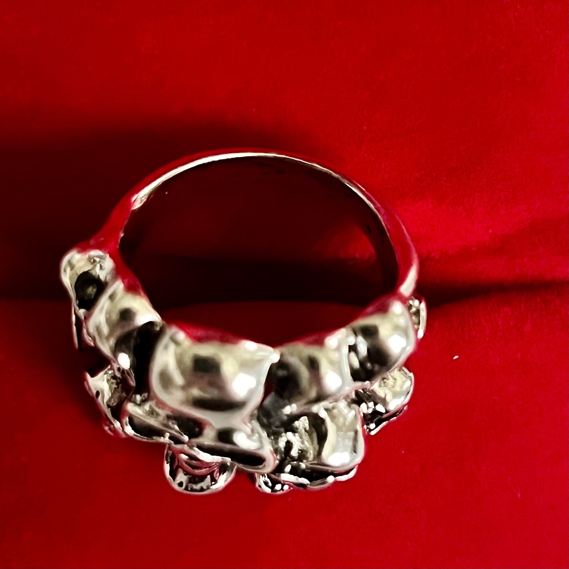 Multi Skull Ring: Outlaw Graveyard Biker Titanium Steel Silver Statement Ring Size 9 4