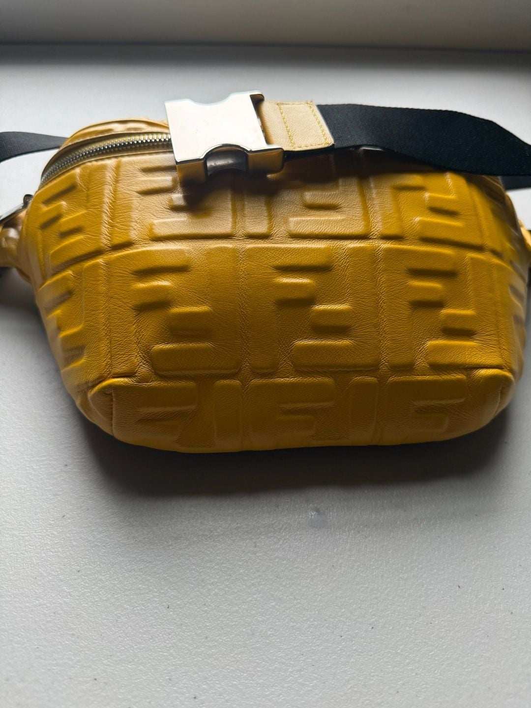 Fendi FF Embossed Belt Bag Yellow Leather 2