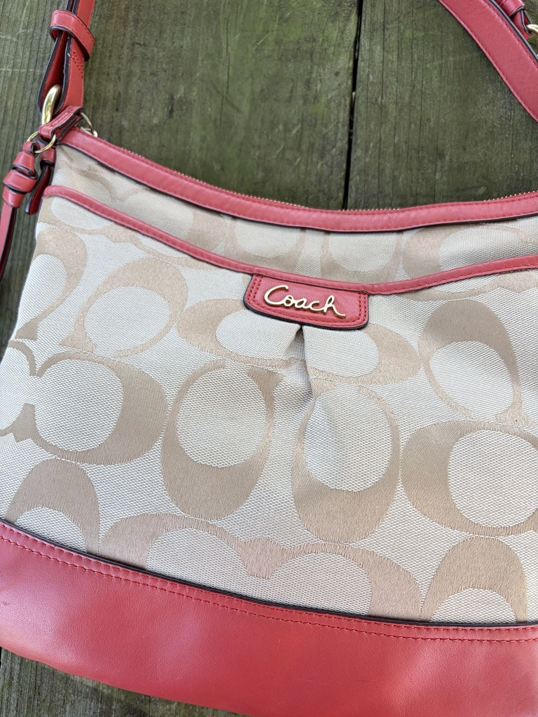 Coach Park Signature Carrie Hobo Bag Khaki Coral Orange persimmon F19727 2