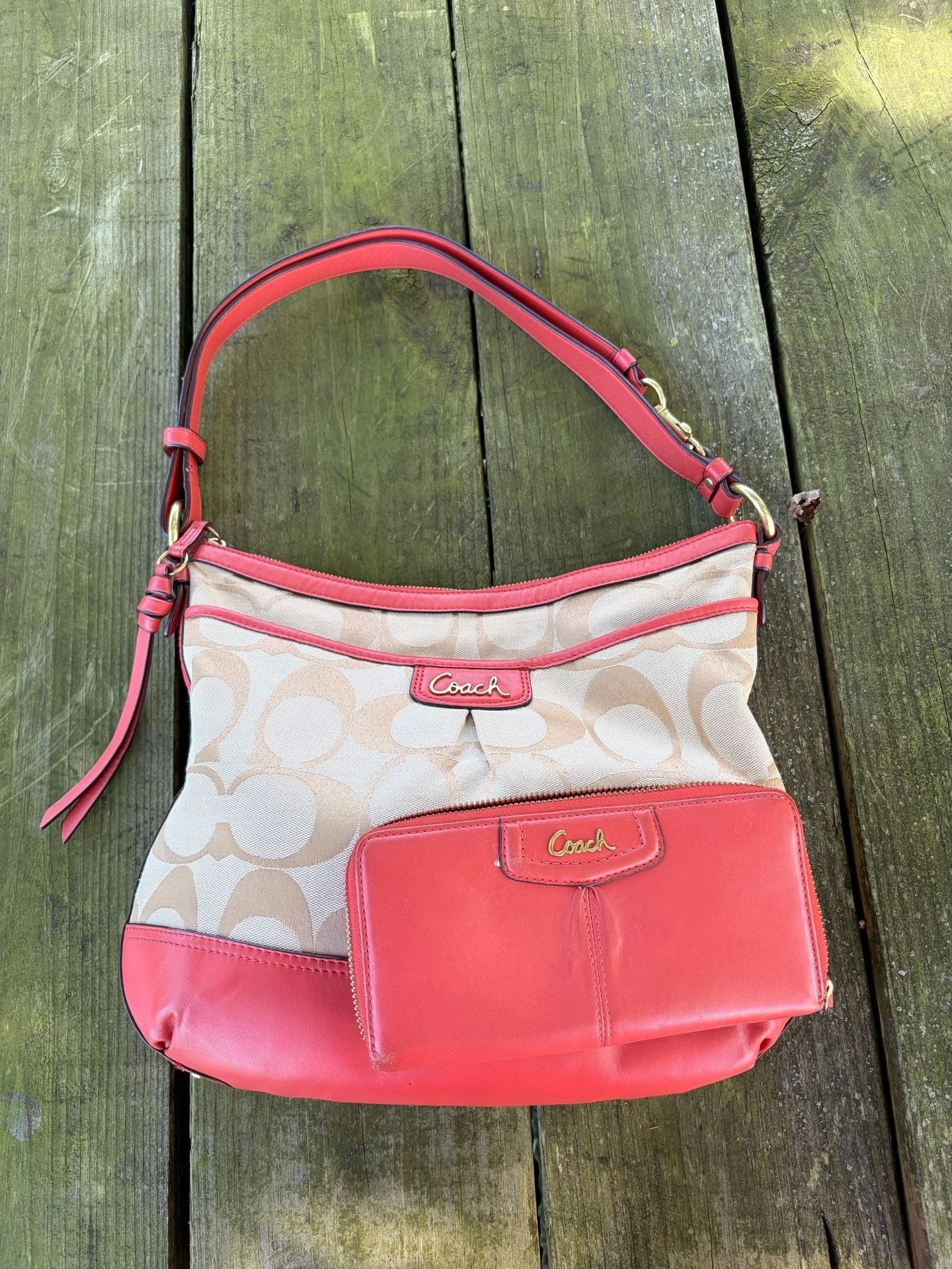 Coach Park Signature Carrie Hobo Bag Khaki Coral Orange persimmon F19727 1