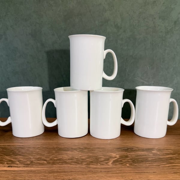 Hitkari Bone China Set Of 5 White Coffee Mugs