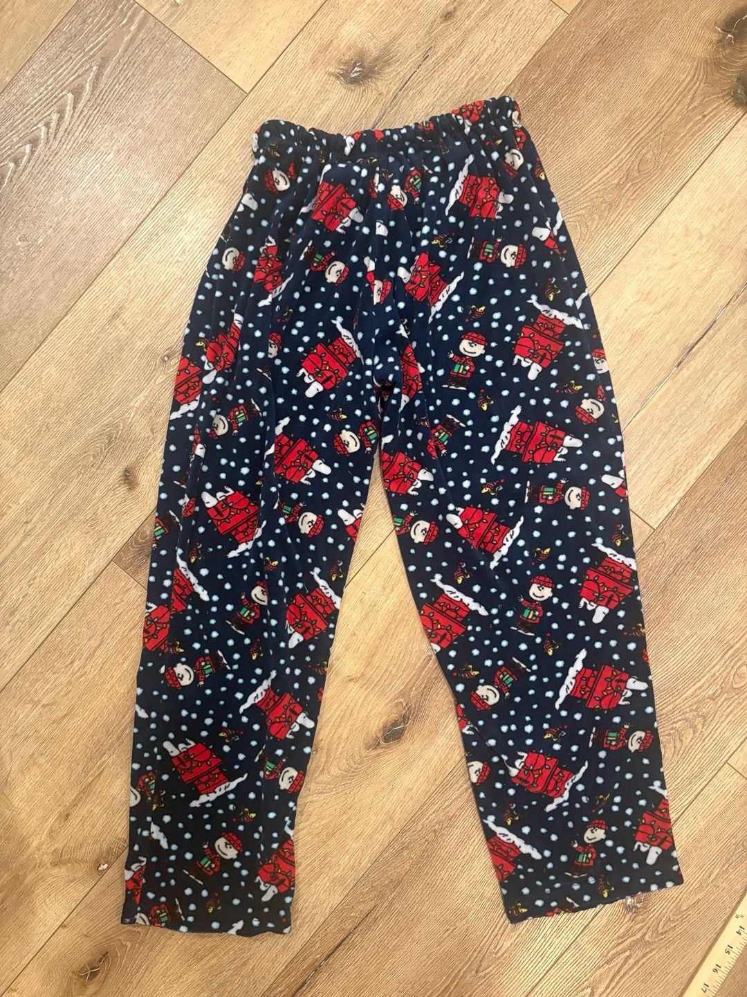 Peanuts Snoopy Christmas Pajama Pants Mens Women Small Navy Fleece Holiday 4