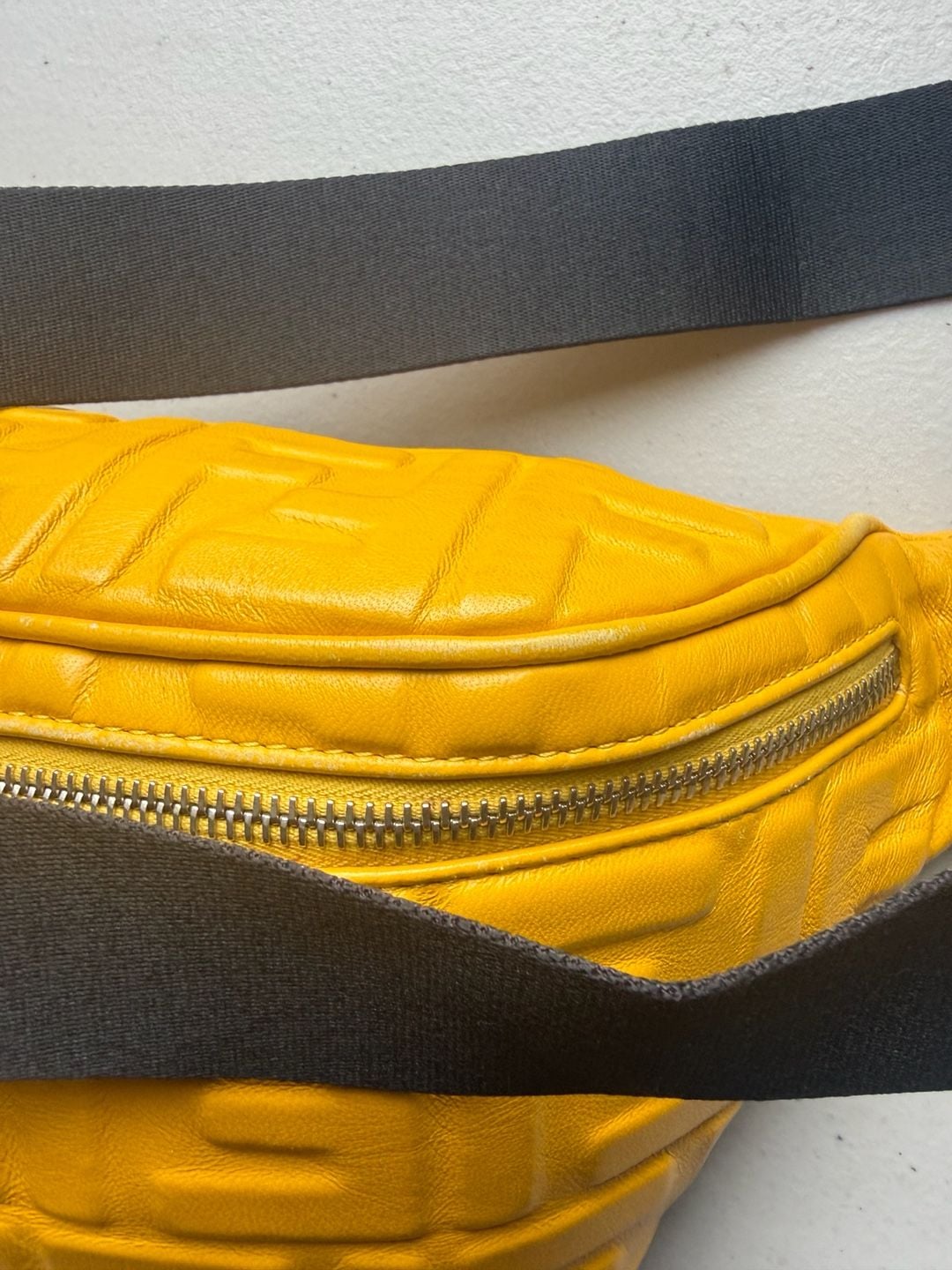 Fendi FF Embossed Belt Bag Yellow Leather 13