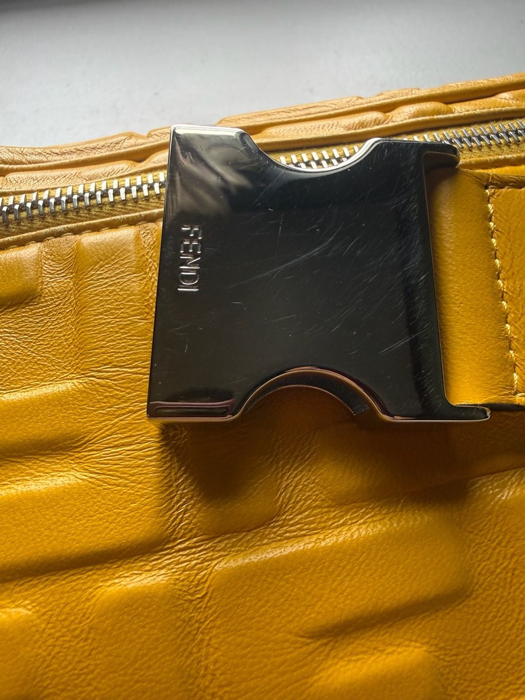 Fendi FF Embossed Belt Bag Yellow Leather 14