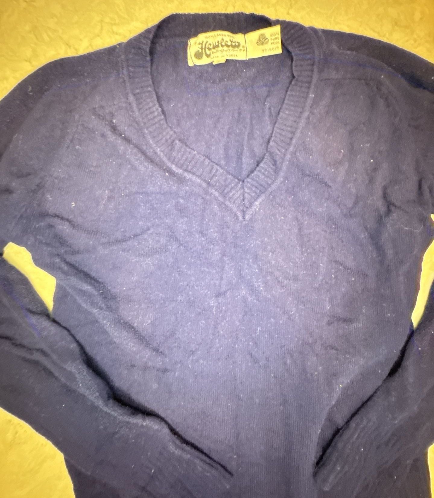 Hewitts V-Neck Sweater Size L Blue Lambs Wool Pullover 2