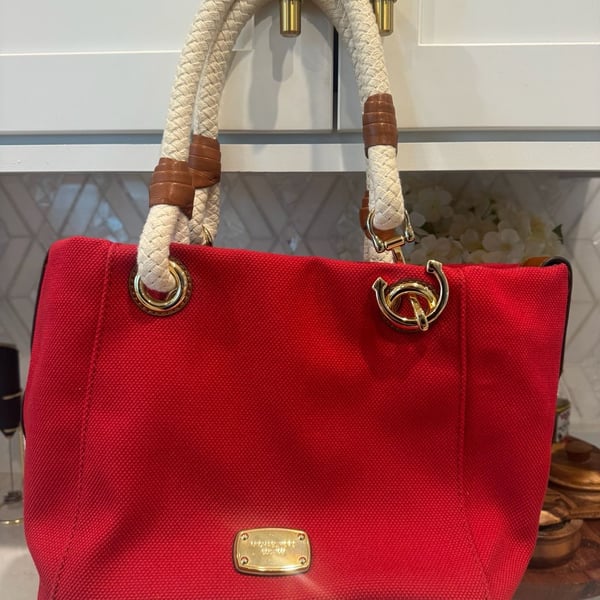 Michael Kors Marina Canvas Tote Red Rope Handle
