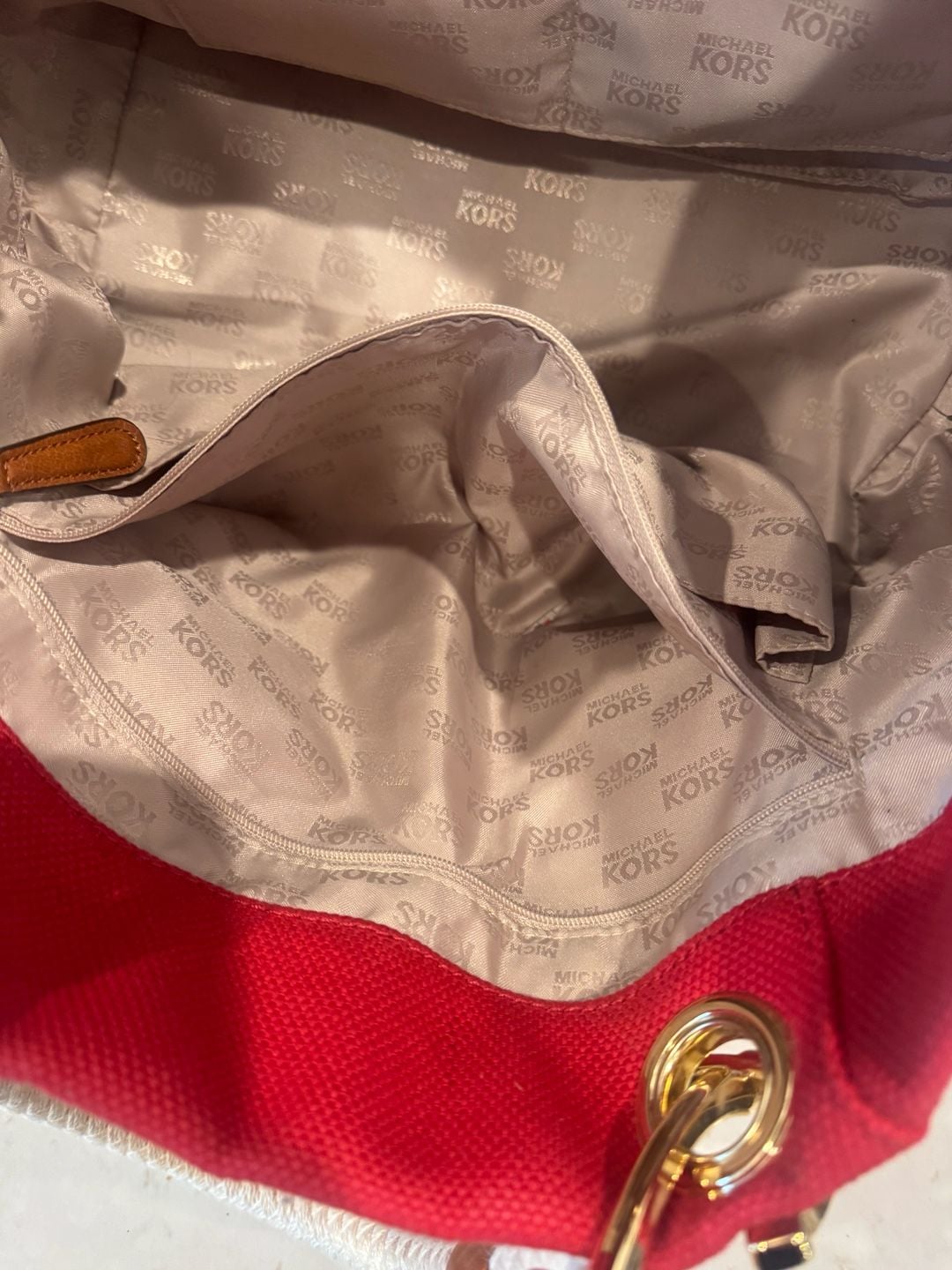 Michael Kors Marina Canvas Tote Red Rope Handle 9