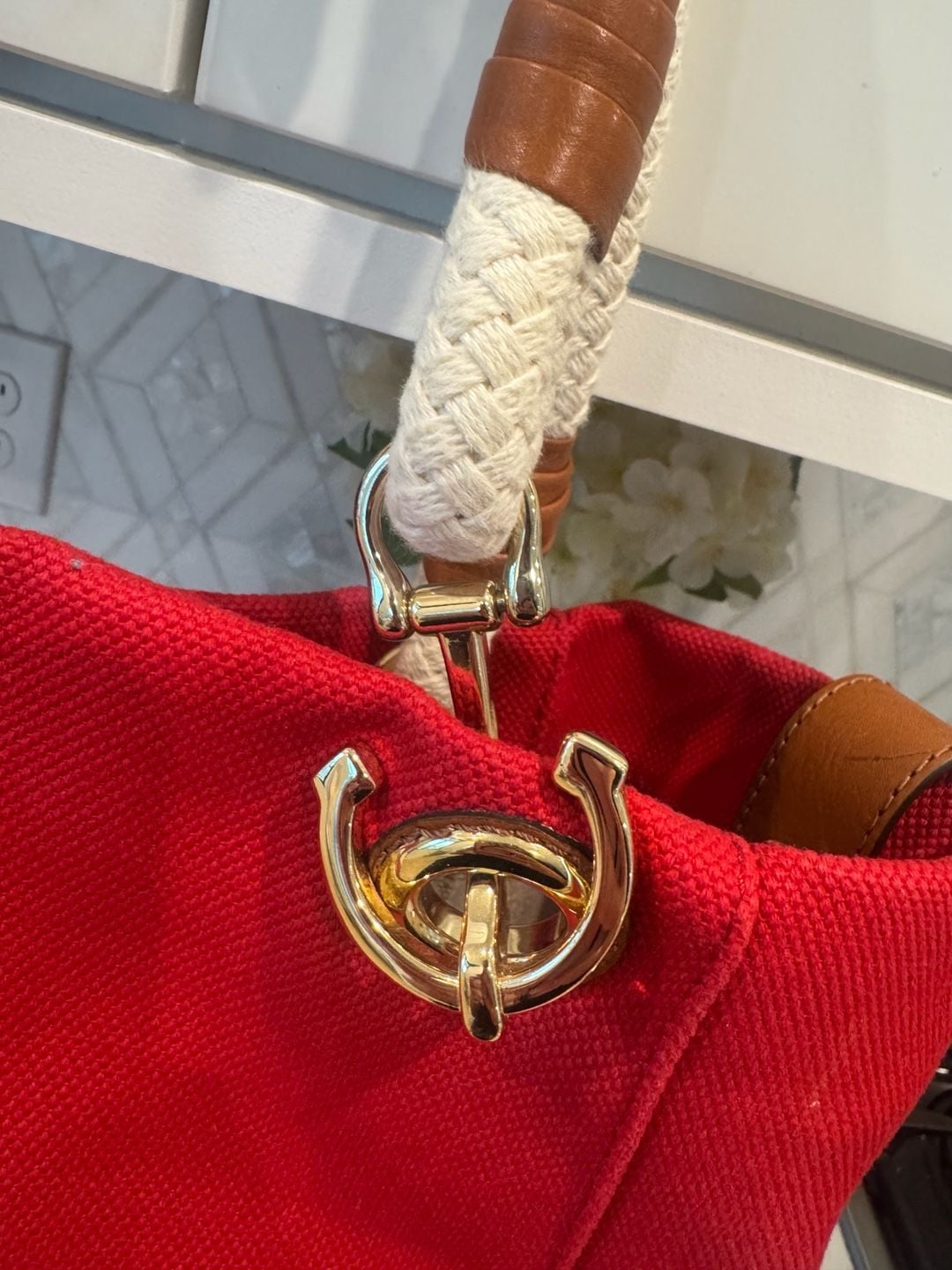 Michael Kors Marina Canvas Tote Red Rope Handle 10
