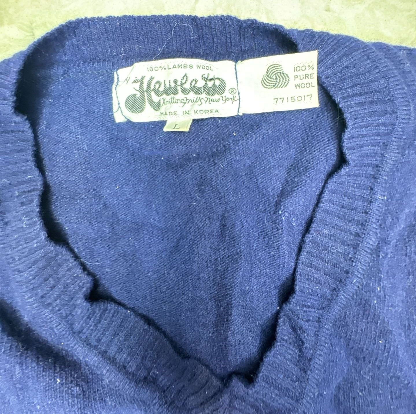 Hewitts V-Neck Sweater Size L Blue Lambs Wool Pullover 3