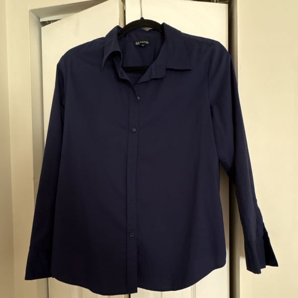 George Button-Up Shirt Size L 12-14 Navy Blue Long Sleeve Collared Work