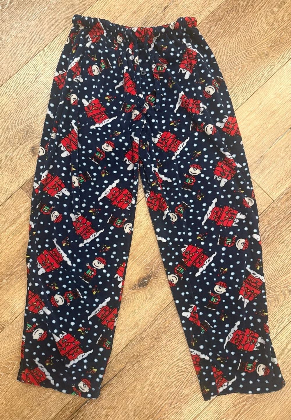 Peanuts Snoopy Christmas Pajama Pants Mens Women Small Navy Fleece Holiday 2