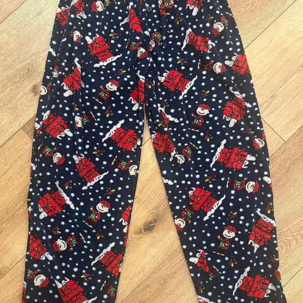 Peanuts Snoopy Christmas Pajama Pants Mens Women Small Navy Fleece Holiday