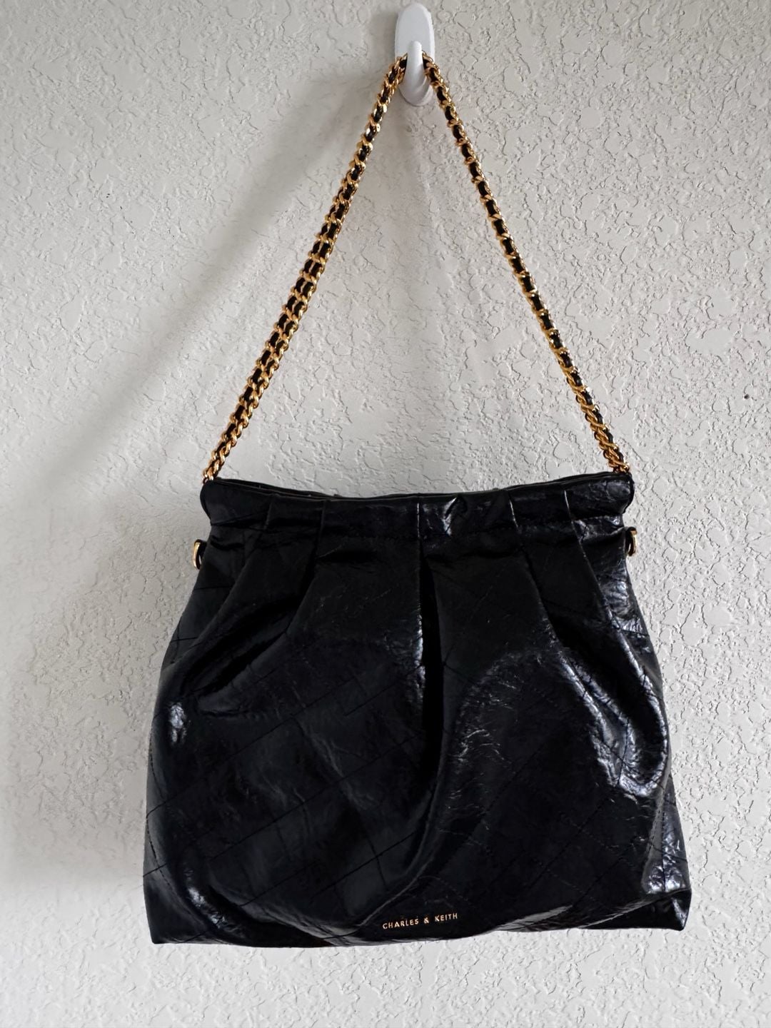 Charles & Keith Duo Quilted Chain Hobo Bag Size L Black 8