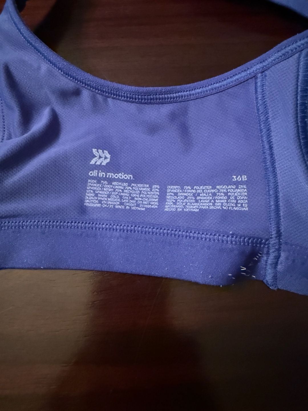 All In Motion Zip-Front Sports Bra Size 36B Blue High Support 5