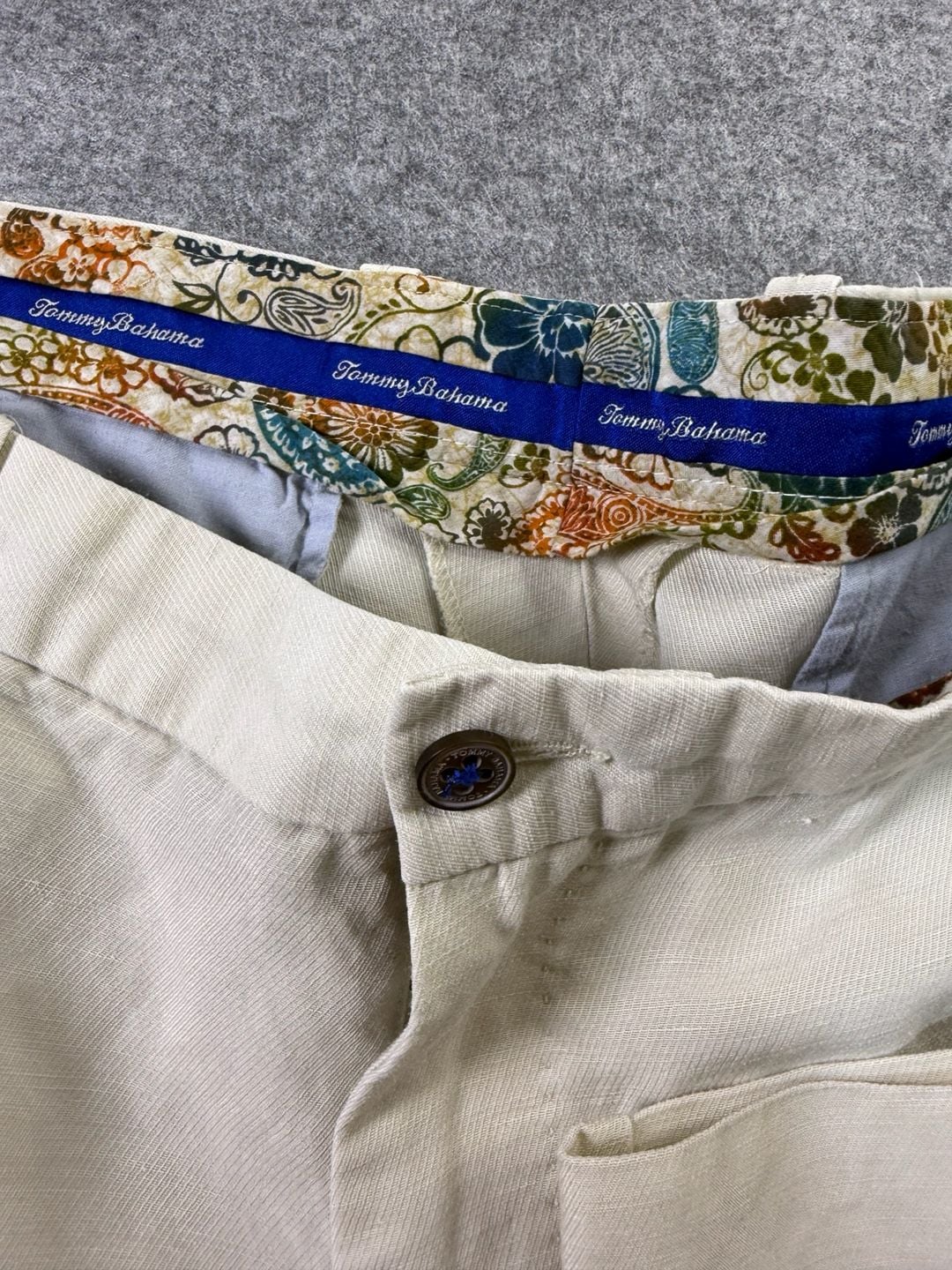 Tommy Bahama Linen Blend Trousers Size 38 Ivory Casual Slacks 3