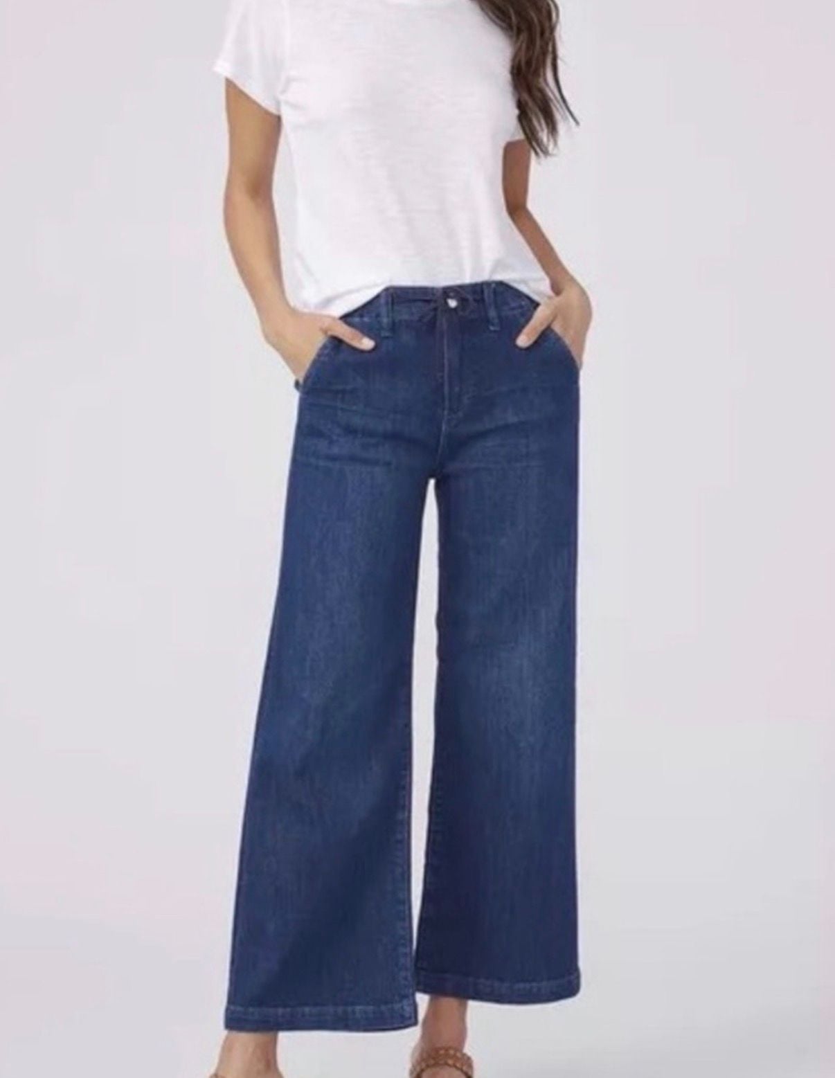 Paige Carly Tie High Waist Ankle Wide Leg Jeans Blue Denim 2