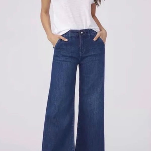 Paige Carly Tie High Waist Ankle Wide Leg Jeans Blue Denim