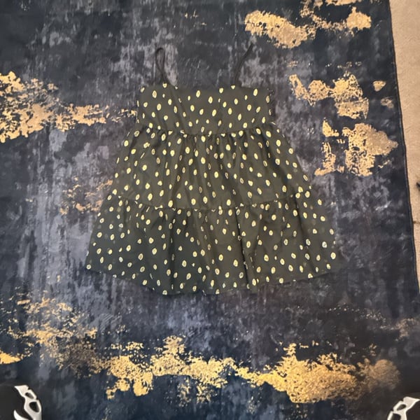 Forever 21 Tiered Mini Dress Size S Black Gold Foil Dot