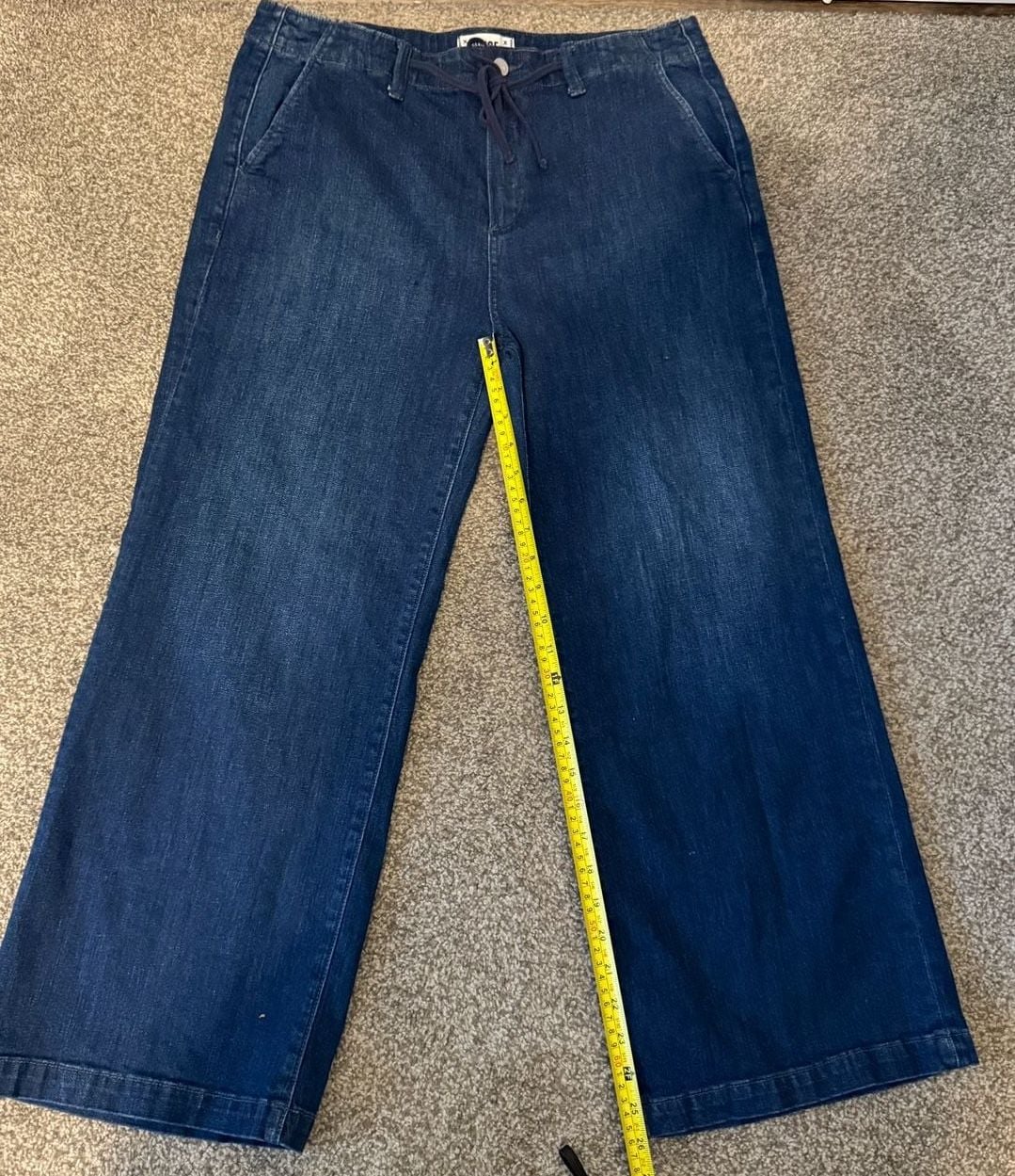 Paige Carly Tie High Waist Ankle Wide Leg Jeans Blue Denim 9