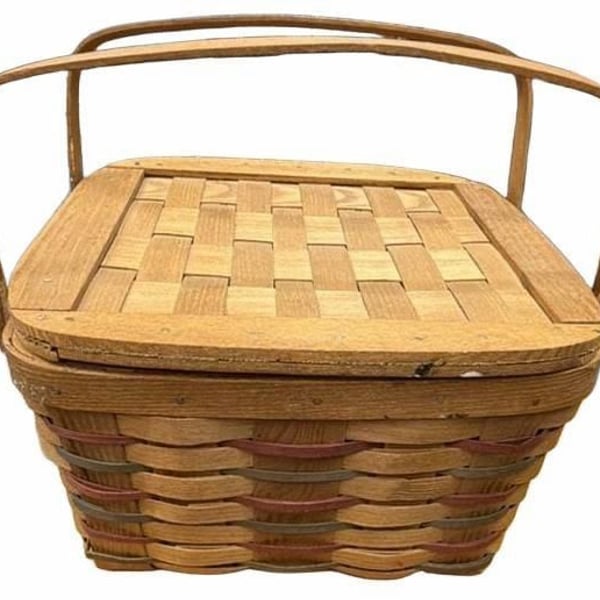 Longaberger Woven Picnic Basket with Hinged Wooden Lid