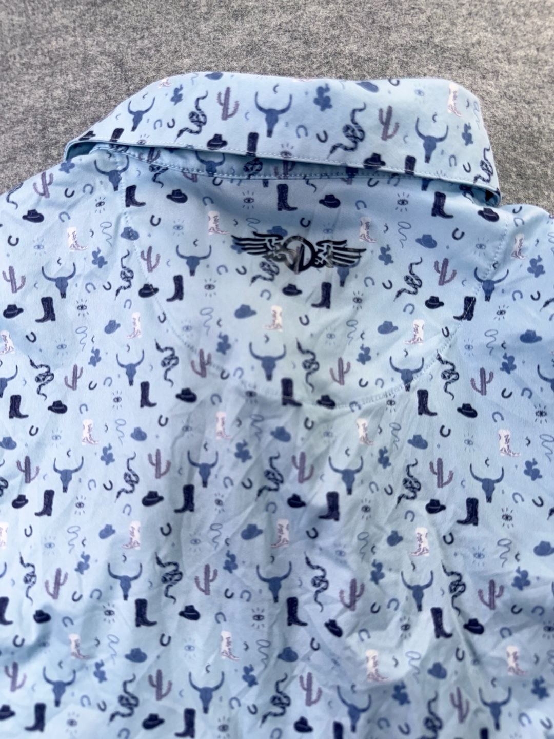 Straight Down Polo Size M Blue Western Print Performance Golf Shirt 5