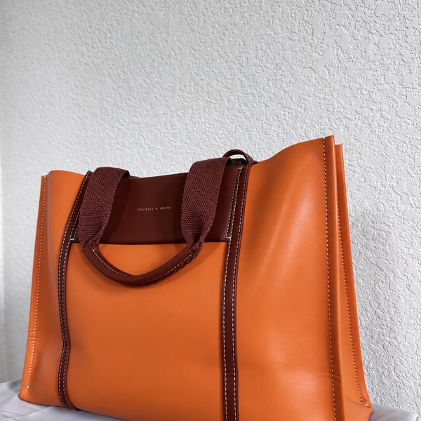 Charles & Keith Shalia Tote Bag Pumpkin Orange Brown