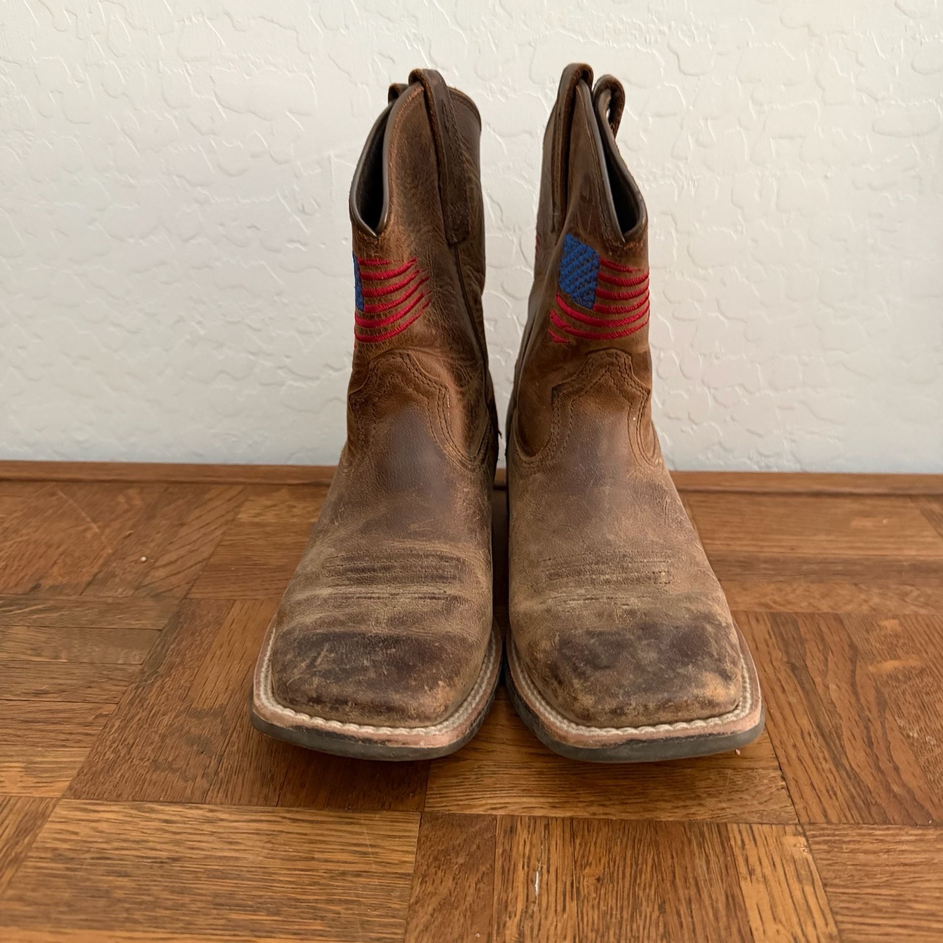 Ariat Patriot Western Boots Brown Leather Flag Square Toe US 3 Kids 3