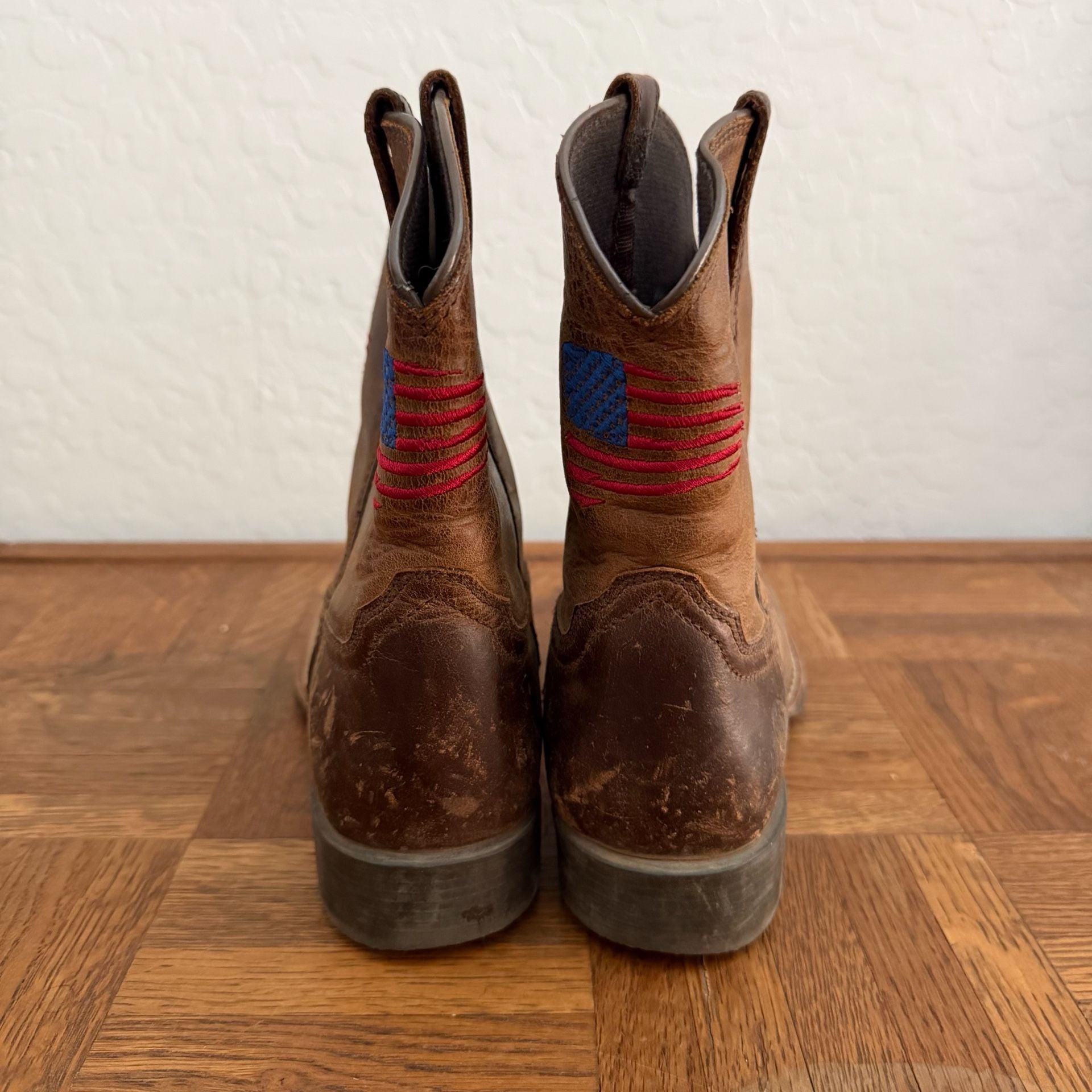Ariat Patriot Western Boots Brown Leather Flag Square Toe US 3 Kids 5