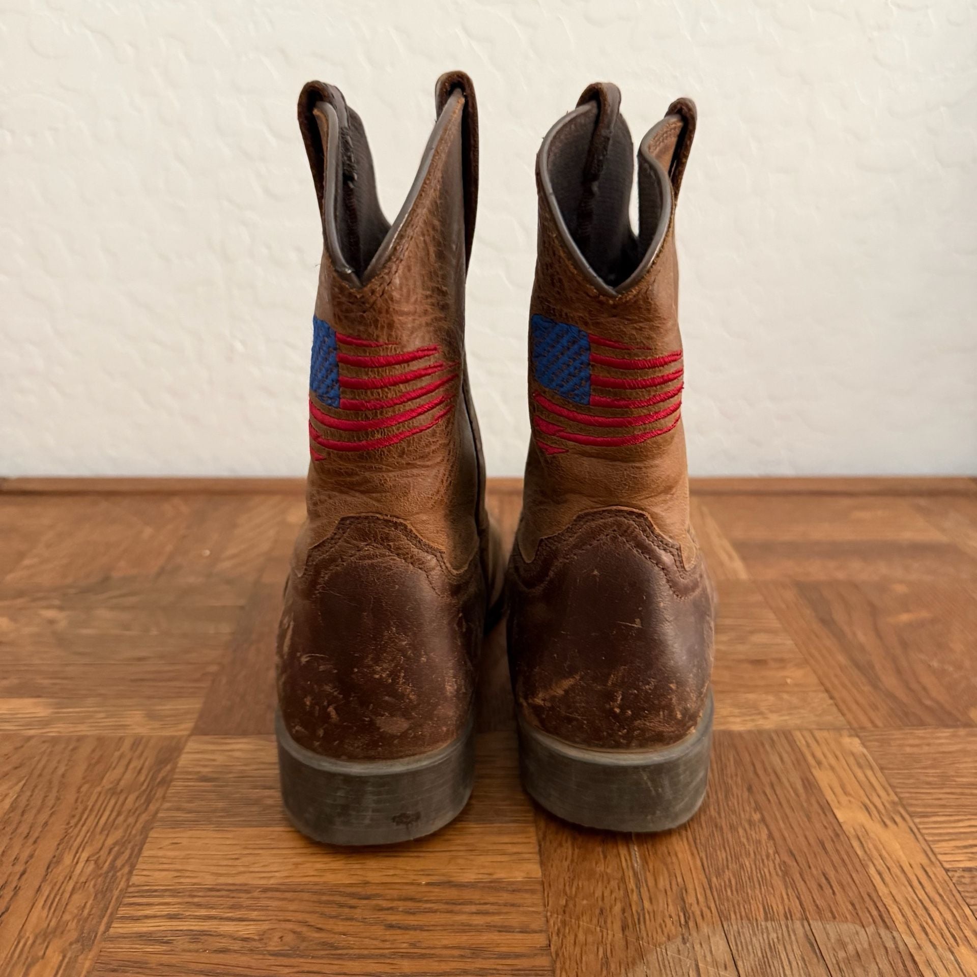 Ariat Patriot Western Boots Brown Leather Flag Square Toe US 3 Kids 6