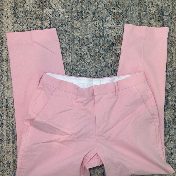 Express Slim Pants Size 29x30 Pink White Seersucker Stretch