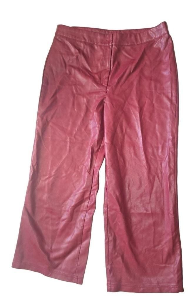 Bagatelle Faux Leather Wide Leg Pants Size L Red 3