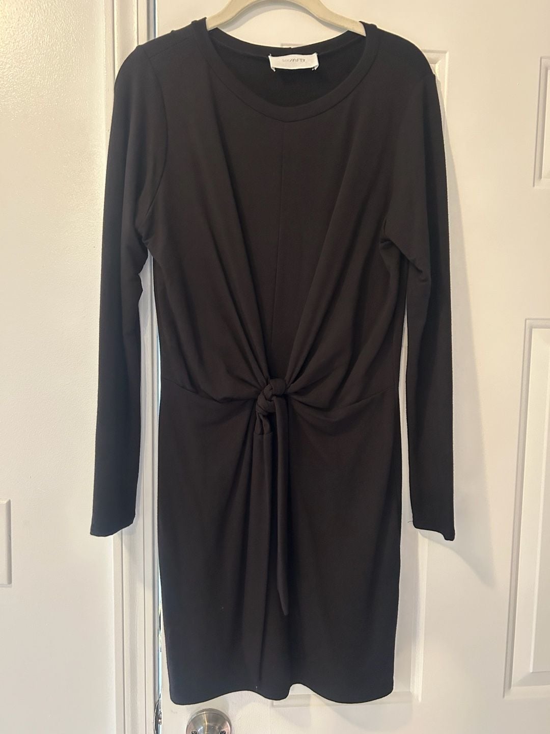 Six/Fifty Long Sleeve Front Knot Dress Size S Black 2