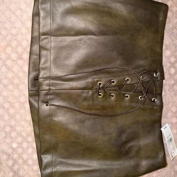Third & Charm Faux Leather Skirt Size S Green Lace Up Front