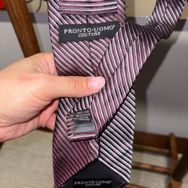Pronto Uomo Couture Silk Striped Necktie Burgundy Silver