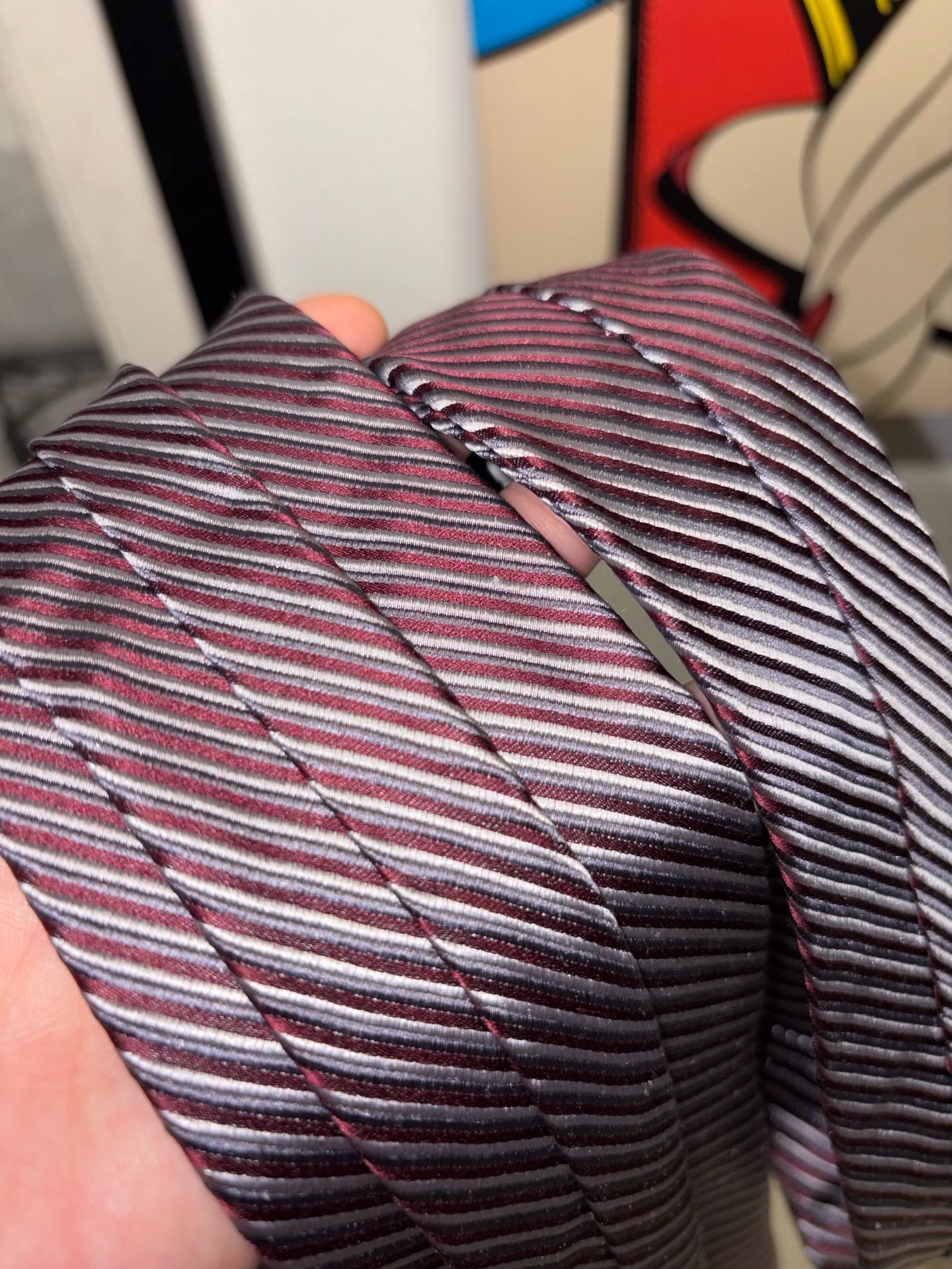 Pronto Uomo Couture Silk Striped Necktie Burgundy Silver 6