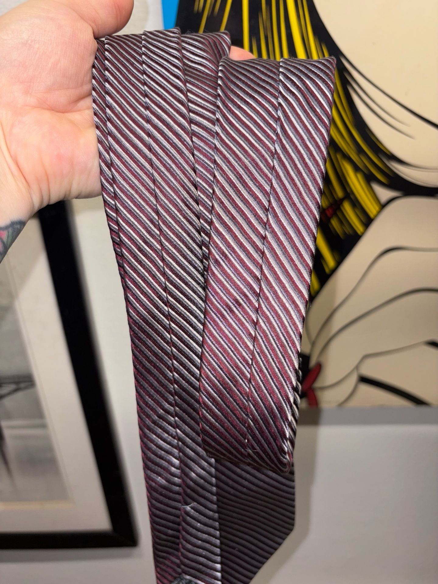 Pronto Uomo Couture Silk Striped Necktie Burgundy Silver 7