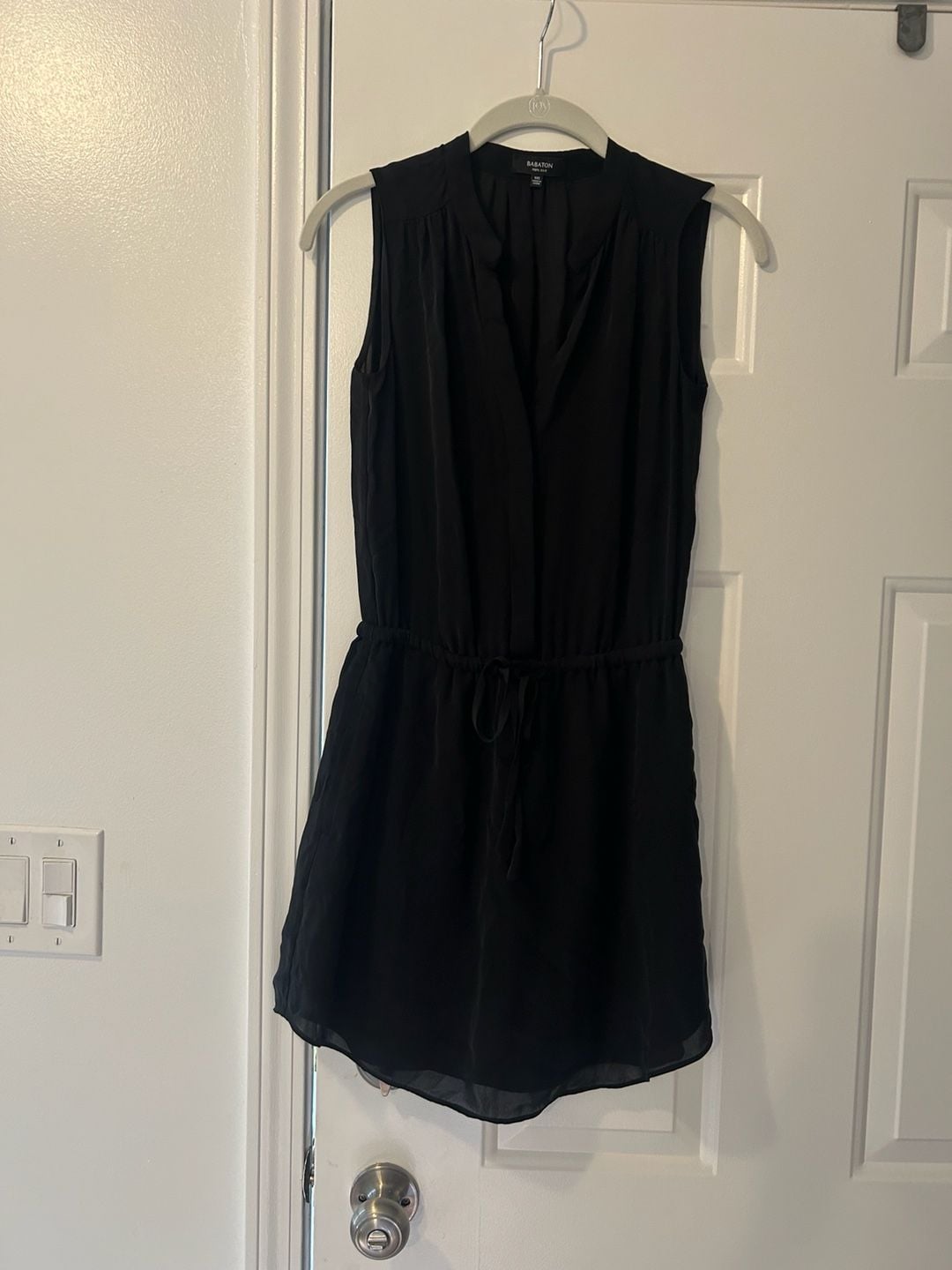 Babaton Silk Dress Size XXS Black Drawstring Waist Sleeveless 3