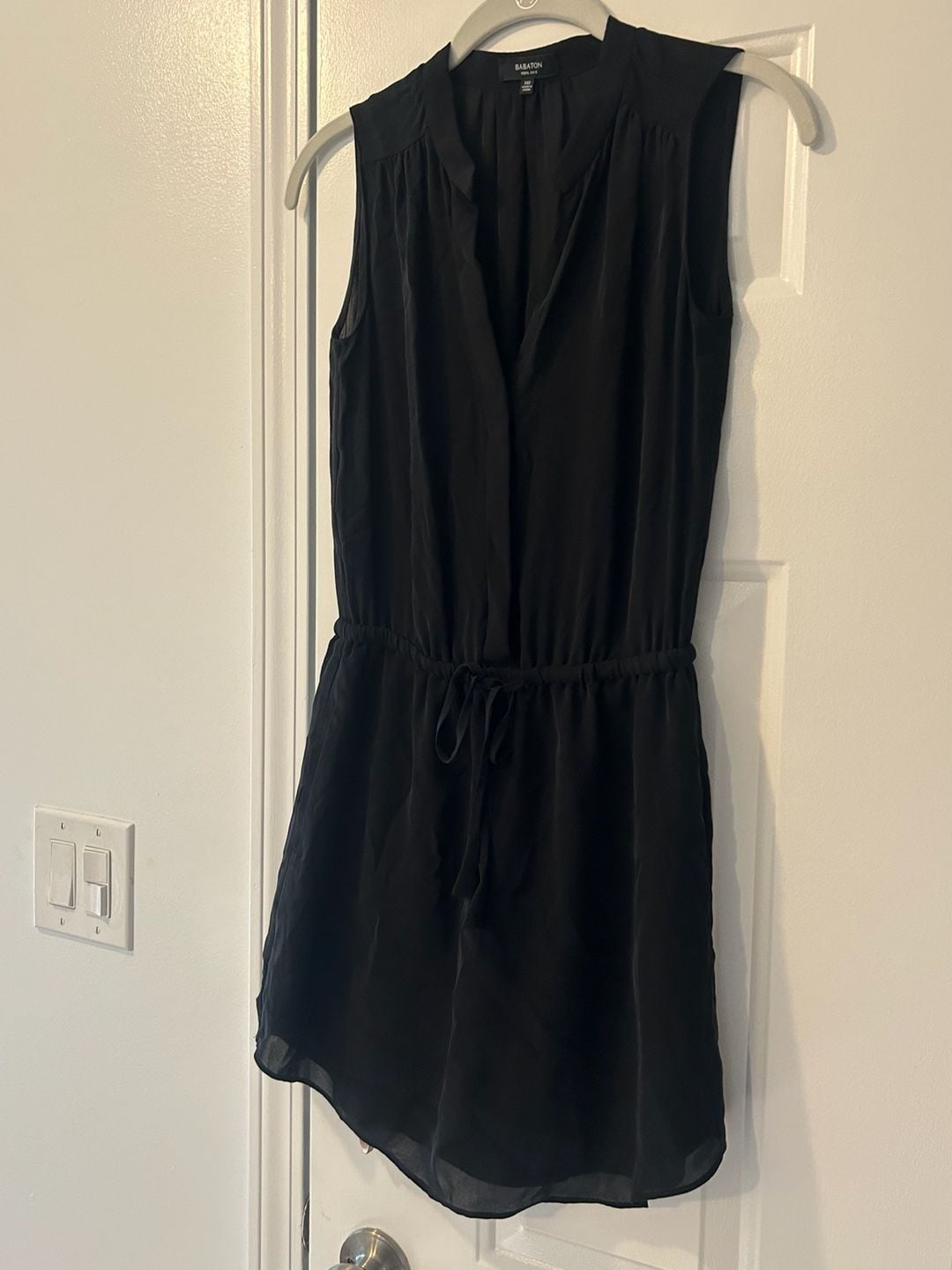 Babaton Silk Dress Size XXS Black Drawstring Waist Sleeveless 4