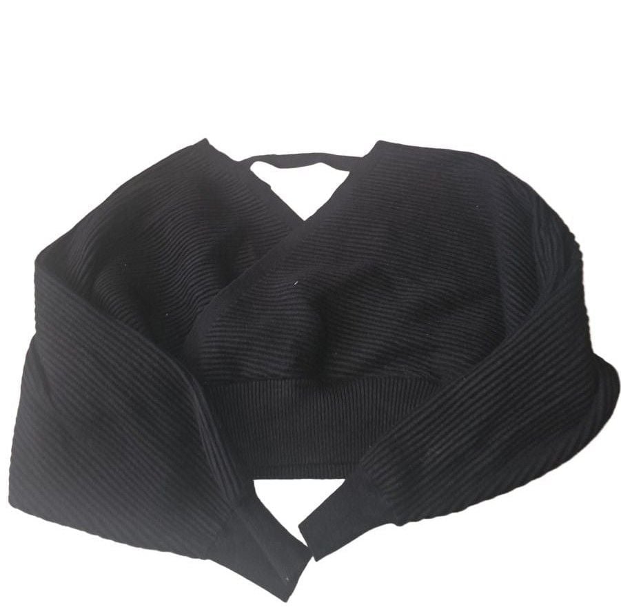 Forever 21 Ribbed Surplice Cropped Sweater Black 2