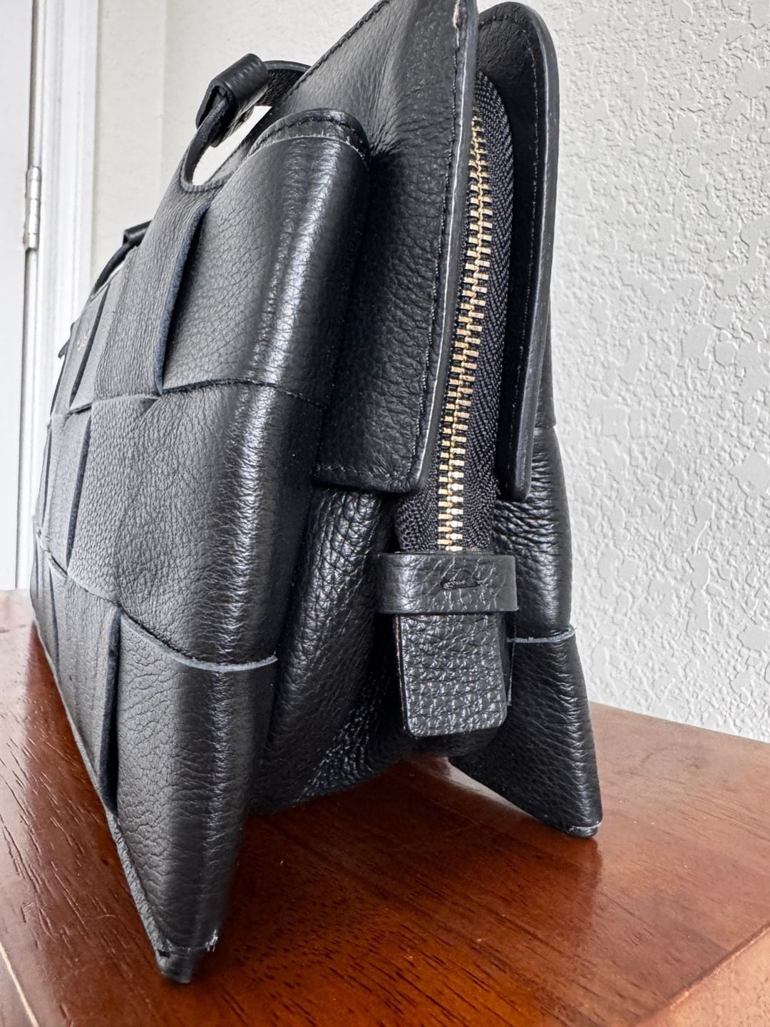 Lia Numa Black Leather Basket Weave Handbag Made In Italy 9
