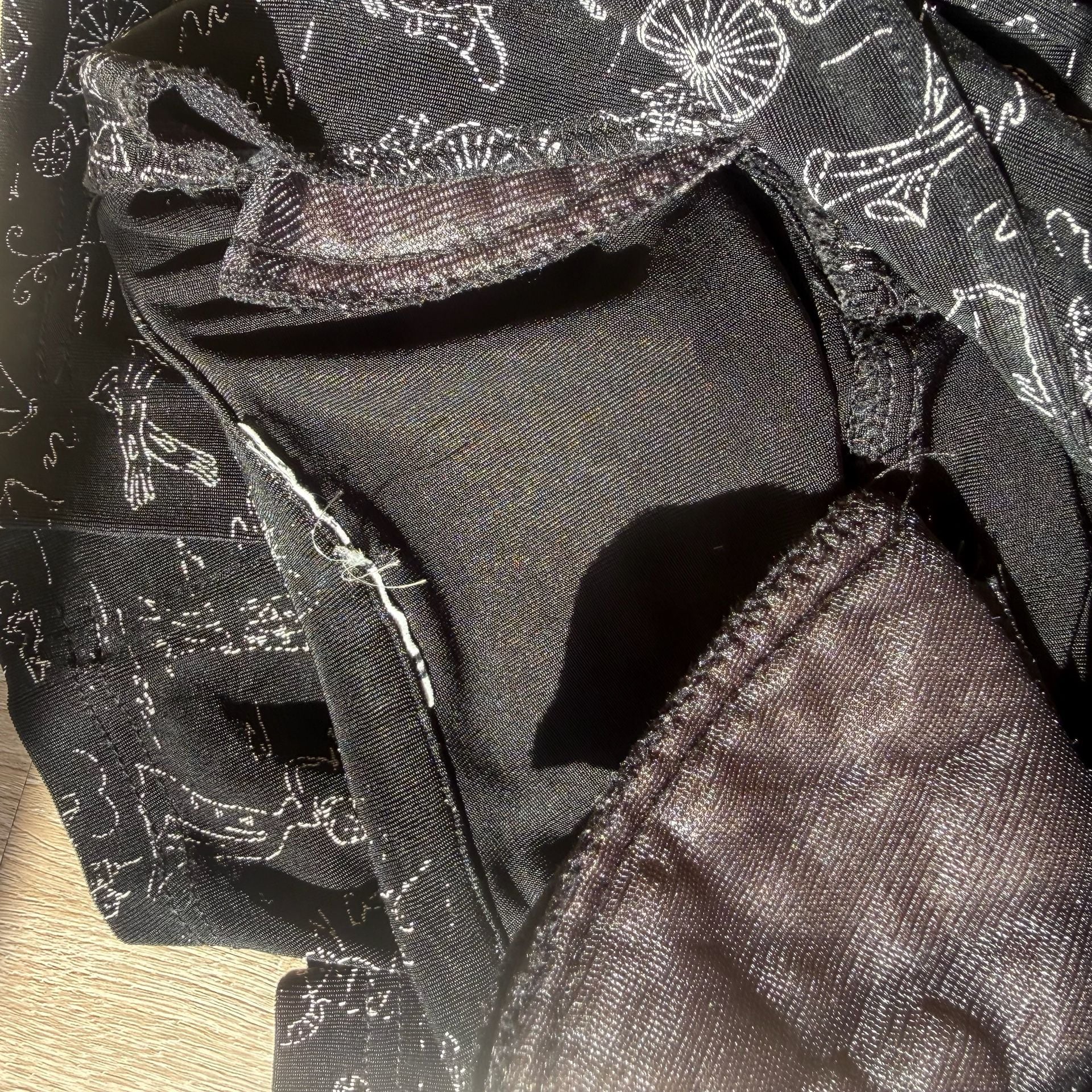 Vintage Black Button Up Blouse with White Drawings 8