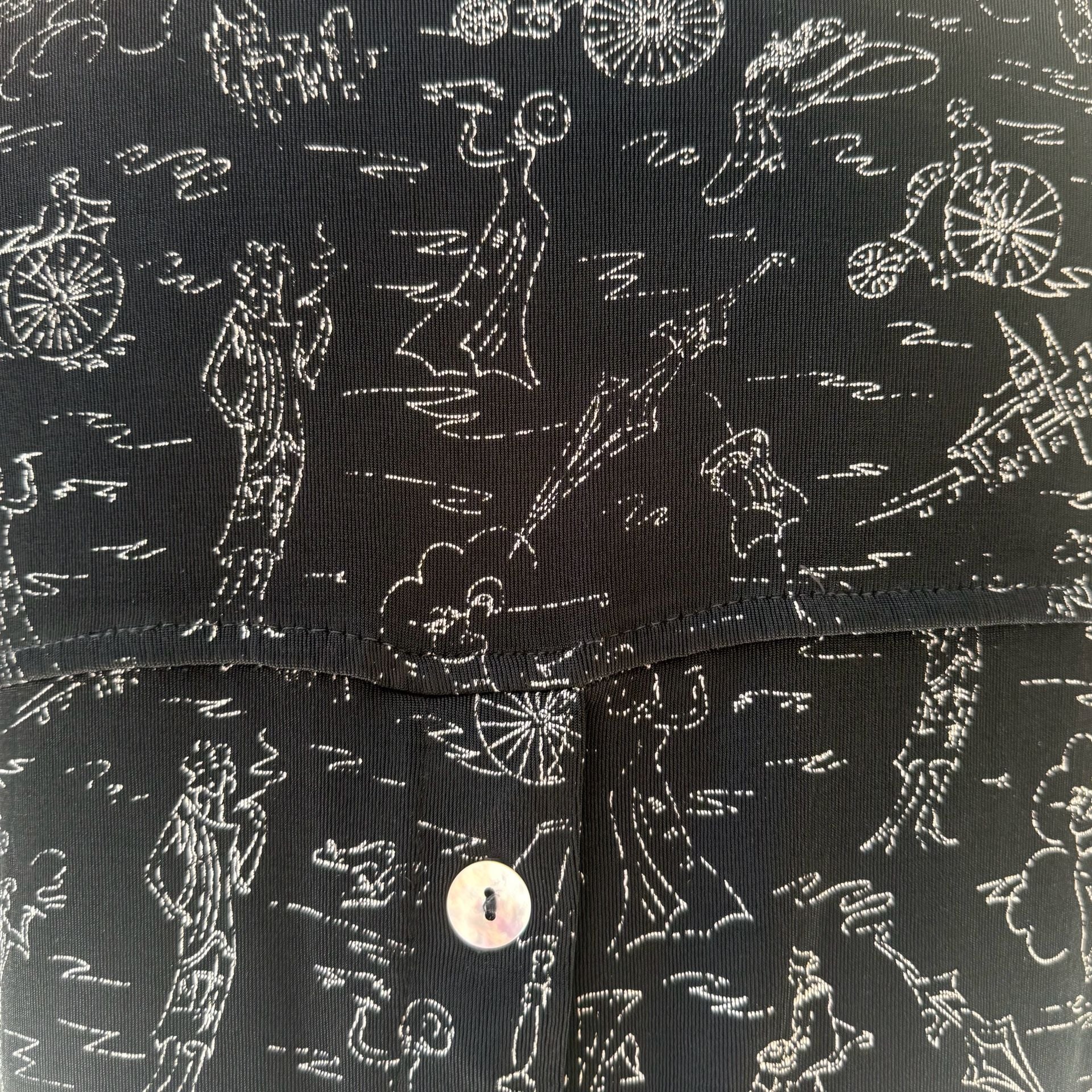 Vintage Black Button Up Blouse with White Drawings 12