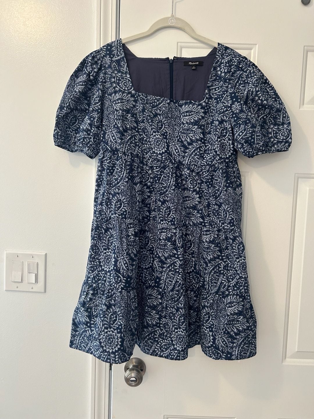 Madewell Poplin Puff-Sleeve Tiered Babydoll Dress Size 12 Paisley Garden 2