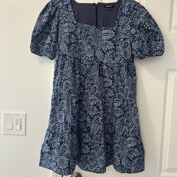 Madewell Poplin Puff-Sleeve Tiered Babydoll Dress Size 12 Paisley Garden