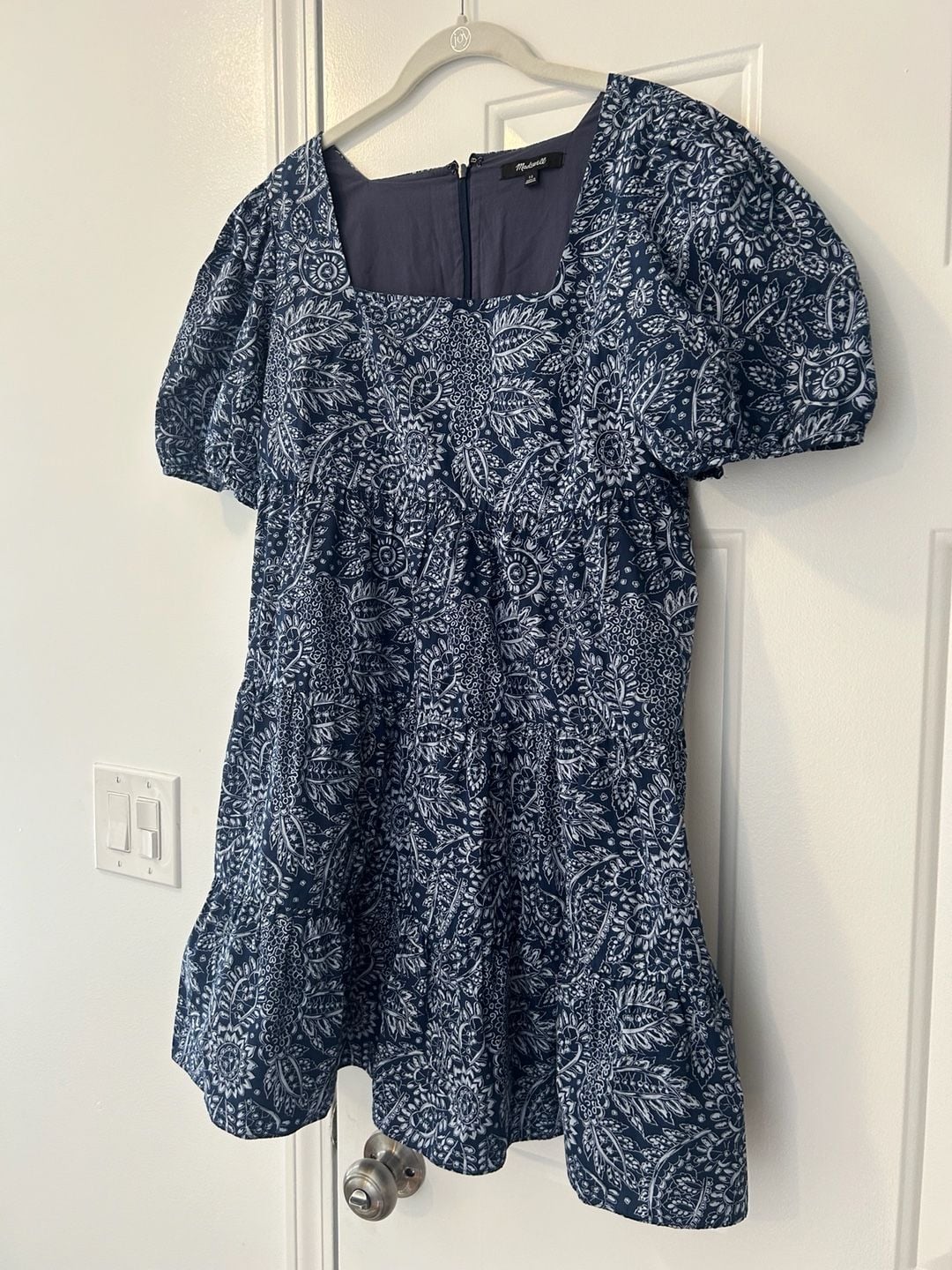 Madewell Poplin Puff-Sleeve Tiered Babydoll Dress Size 12 Paisley Garden 3