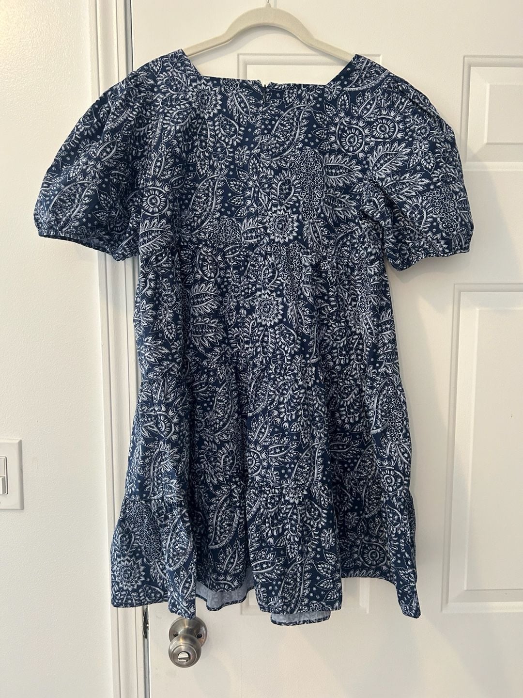 Madewell Poplin Puff-Sleeve Tiered Babydoll Dress Size 12 Paisley Garden 5